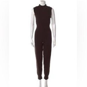 Live the Process Brown Knit Mock Neck Jumpsuit Jogger Onesie Silk Sleeveless